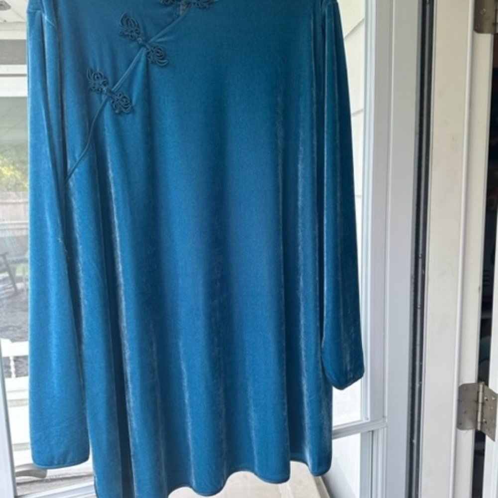 Soft Surroundings Blue Velvet Mandarin Collar Top Size 2X